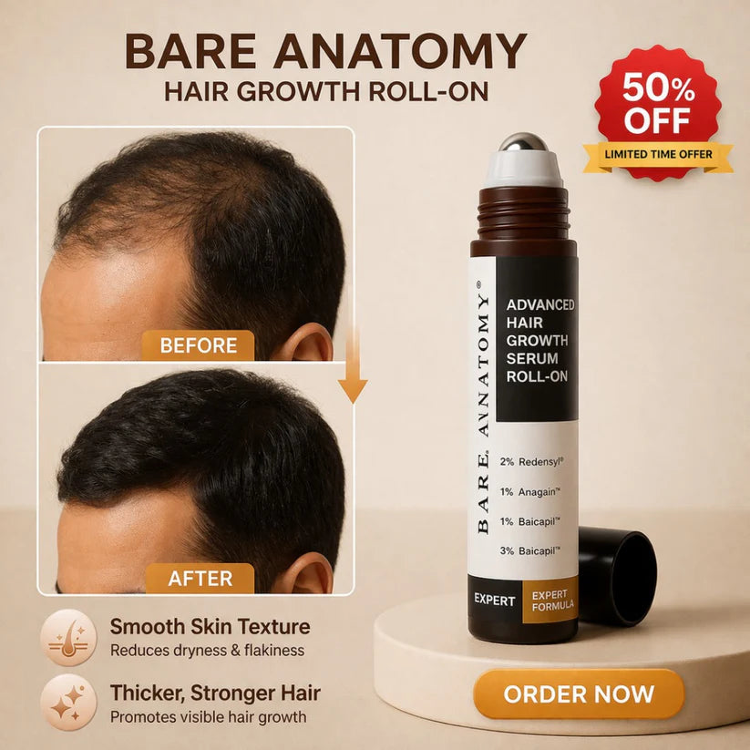 Bare Anatomy Advanced Hair Growth Roll-On Serum | 3% Redensyl + 4% Anagain + 2% Baicapil + 5% Rosemary | Direct Scalp Application for Thicker, Stronger Hair